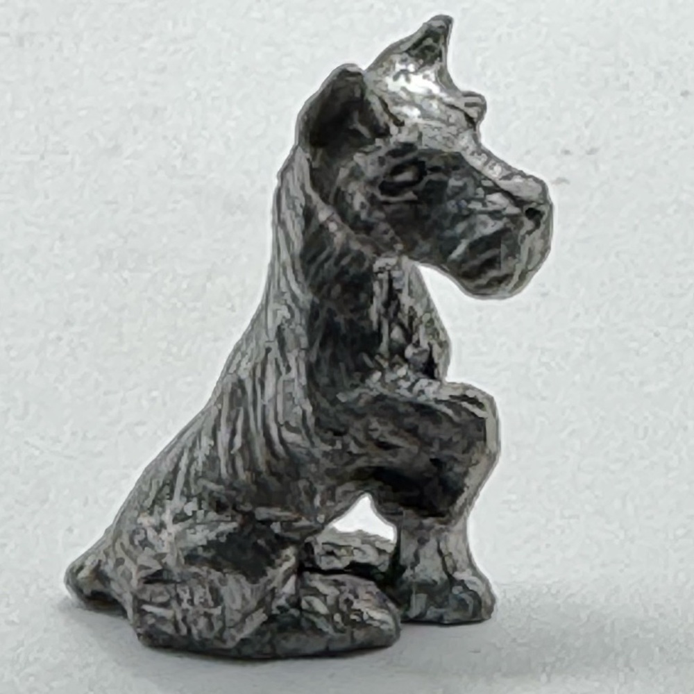 Vintage Pewter Schnauzer Terrier Dog Figurine Collectible Tiny 1” mid Century
